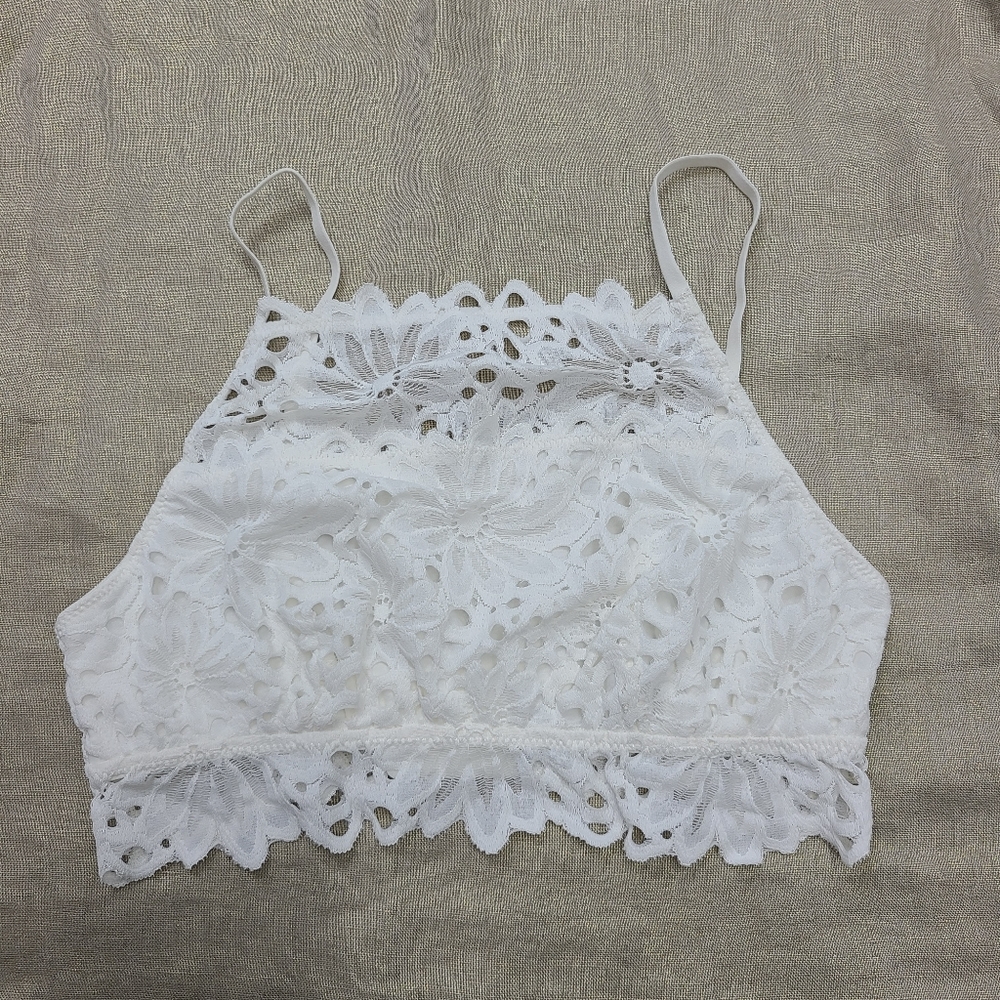 Aerie White Eyelet Bralet Hi-Neck